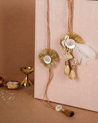 Golden Feather Bhai Bhabhi Rakhi Set