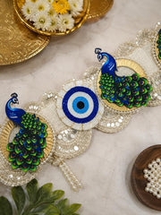 Premium Peacock Evil Eye Pearl Door Toran | Designer Blue Bandanwar for Main Door