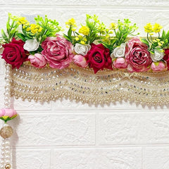 Premium Artificial Floral Door Toran with Pearl & Golden Lace Hanging – Handmade Bandanwar