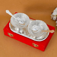 German Silver Two Bowl Set of 5 Pec with Box