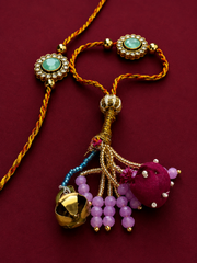 Kundan Stone Floral Pearl Bhai Bhabhi Rakhi Set