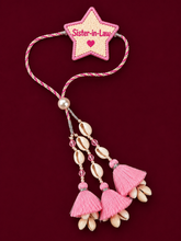 Sister-in-Law Star Lumba Rakhi with Pink Tassels & Cowrie Shells