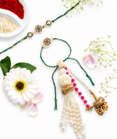 Elegant Bhai Bhabhi Rakhi Set with Pearl Latkan