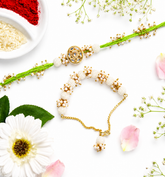 Elegant Pearl Bhai Bhabhi Rakhi & Bracelet Set