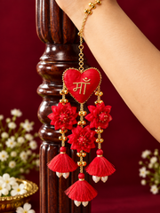 Red Floral Maa Kalira with Golden Bells & Tassels