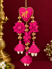Dark Pink Floral Maa Kalira with Golden Bells & Tassels