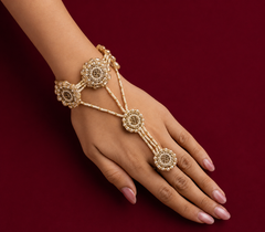 Elegant Handmade Pearl & Golden Beaded Long Earrings | Traditional Designer Jewellery