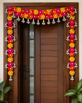 Bright Multicolor Floral Pearl Door Toran – Pink, Orange & Yellow Handmade Bandanwar