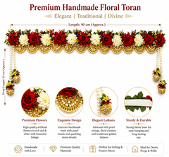 Luxury Red & White Floral Door Toran | Handmade Pearl & Golden Latkan Bandanwar