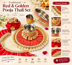 Traditional Red & Golden Pooja Thali Set ❤️✨ | Premium Handmade Festival Gift