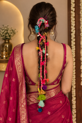 Handcrafted Multicolor Floral Bridal Hair Braid Parandi with Tassels