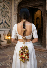 Royal Pink Heart-Shaped Bridal Hair Paranda with Golden Gota & Latkan