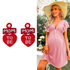 Mom To Be Handmade Beaded Earring (Red)