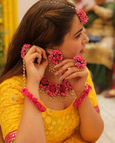 Dark Pink Flower Necklace Set