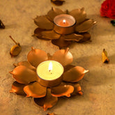Lotus Metal Tealight Holders – Set of 2pc