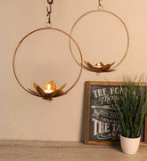 Lotus Metal Oval hanging Tealight Holders – Set of 2pc