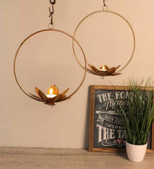 Lotus Metal Oval hanging Tealight Holders – Set of 2pc