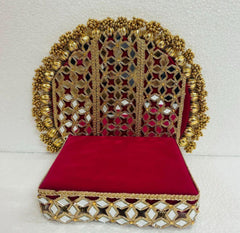 Ladoo Gopal Singhasan Red Mirror Work