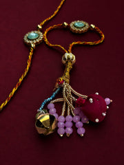 Kundan Stone Floral Pearl Bhai Bhabhi Rakhi Set