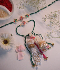 Traditional Bhai Bhabhi Rakhi Set with Pearl Tassels