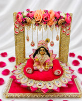 Royal Pink Floral singhasan Laddu Gopal 2 in 1