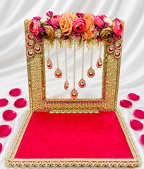 Royal Pink Floral singhasan Laddu Gopal 2 in 1