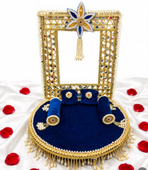 Luxury Royal Maroon Velvet Laddu Gopal Singhasan with Pearl & Floral Embellishment