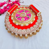 Red Velvet Kanha Singhasan Handcrafted Pearl & Zari Embroidered Divine Throne