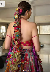 Handmade Bridal Parandi – Multicolor Punjabi Hair Braid Accessory with Mirror, Tassels & Pom Poms for Wedding, Haldi & Mehendi