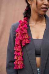 Premium Hot Pink & Golden Thread Tassel Braid Hair Paranda