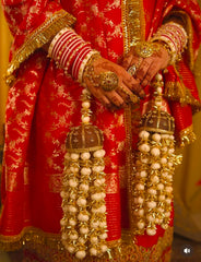 Traditional Bridal Kaleere – Handcrafted Gold-Tone Pearl & Floral Hanging Kaleera