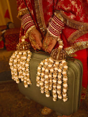 Traditional Bridal Kaleere – Handcrafted Gold-Tone Pearl & Floral Hanging Kaleera