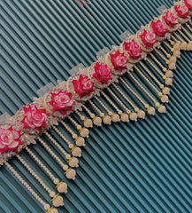 Premium Floral Pearl Door Toran – Pink Rose & Pearl Handmade Bandanwar