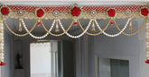 Premium Red Rose Pearl Door Toran | Designer Floral Bandanwar with Pearl Hangings