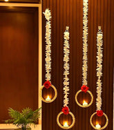 Premium Floral Hanging Diya Toran | Handmade Flower Door Hanging Decoration Set Of 4