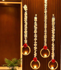 Premium Floral Hanging Diya Toran | Handmade Flower Door Hanging Decoration Set Of 4