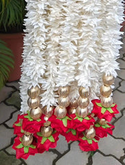 Premium Mogra Flower Diya Hanging Toran | Red Rose & Floral Door Hanging Decoration 6FT set of 5