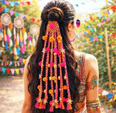 Multicolor Handmade Hair Parandi with Pom-Poms, Tassels & Floral Charms – Traditional Braid Accessory