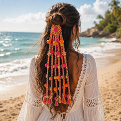 Multicolor Handmade Hair Parandi with Pom-Poms, Tassels & Floral Charms – Traditional Braid Accessory