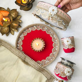 Elegant Red & Golden Pooja Thali Set ❤️✨ | Handmade Traditional Gift Set