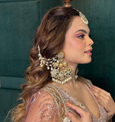 Elegant Pearl Floral Earrings & Maang Tikka Set
