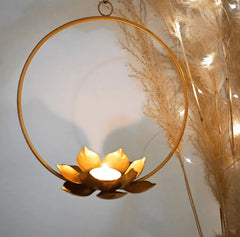 Lotus Metal Oval hanging Tealight Holders – Set of 2pc