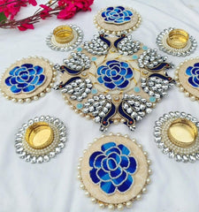 Royal Blue Rangoli Mat For Home Decoration