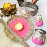 Beautiful Pink & Golden Pooja Thali Set ✨🌸 | Handmade Decorative Thali