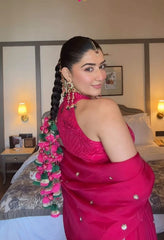 Traditional Pink & Green Designer Hair Parandi with Golden Tassels
