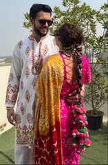 Traditional Pink & Green Designer Hair Parandi with Golden Tassels
