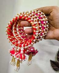 Woman's Beautiful Pearl Latkan Bangles Set