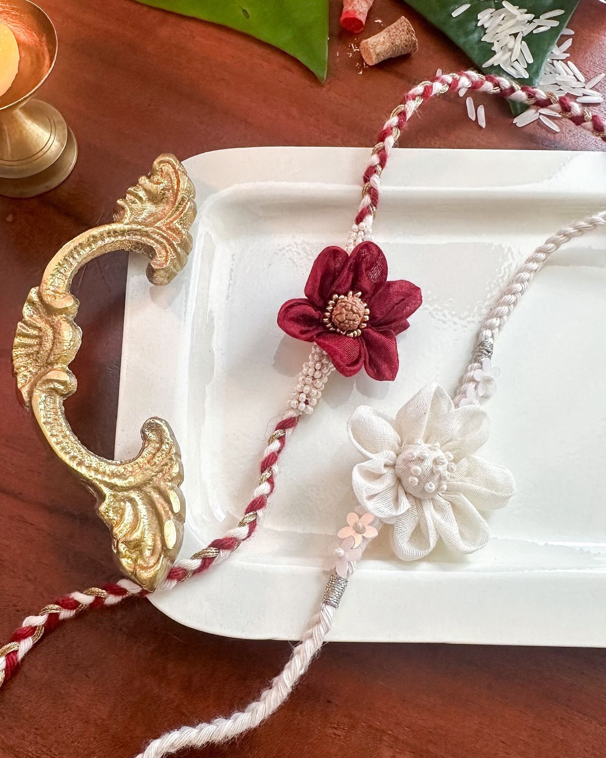 Handcrafted Floral Bhai Bhabhi Rakhi Set