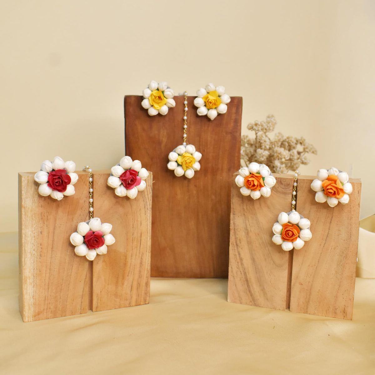 Mogra Flower Maang Tikka and Earrings Combo
