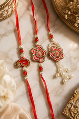 Shahi Rose & Pearl Rakhi set of 3